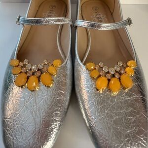 Elegant Silver Flats with Yellow Embellishments